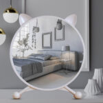 5-SOGA 40cm White Smart Makeup Bedroom Table Mirror Cat Ear Style No LED Light