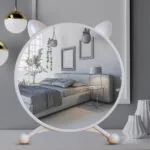 5-SOGA 2X 40cm White Smart Makeup Bedroom Table Mirror Cat Ear Style No LED Light