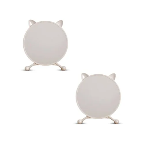 1-SOGA 2X 40cm White Smart Makeup Bedroom Table Mirror Cat Ear Style No LED Light