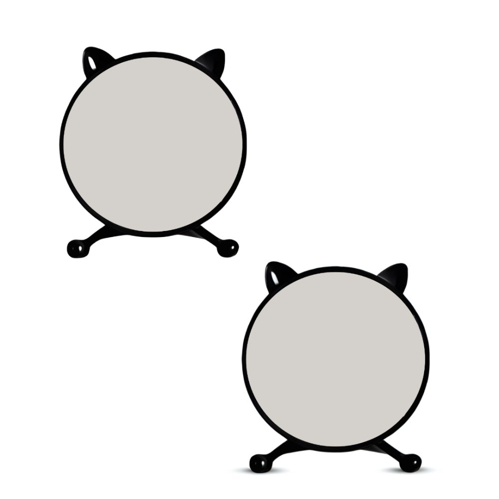 1-SOGA 2X 40cm Black Smart Makeup Bedroom Table Mirror Cat Ear Style No LED Light