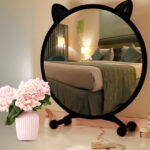 4-SOGA 2X 40cm Black Smart Makeup Bedroom Table Mirror Cat Ear Style No LED Light