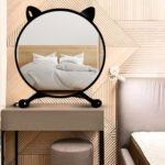 6-SOGA 2X 40cm Black Smart Makeup Bedroom Table Mirror Cat Ear Style No LED Light
