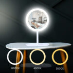 4-SOGA 26cm White Round Smart LED Makeup Bedroom Table Vanity Mirror Tricolor w/ 5x Magnification