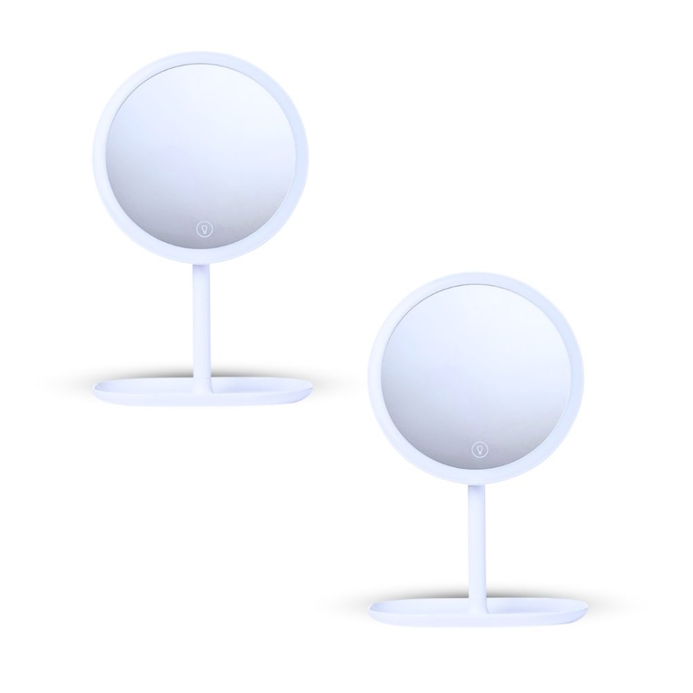 1-SOGA 2X 26cm White Round Smart LED Makeup Bedroom Table Vanity Mirror Tricolor w/ 5x Magnification