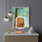 4-SOGA 26cm White Squared Smart LED Makeup Bedroom Table Vanity Mirror Tricolor Adjustable Light
