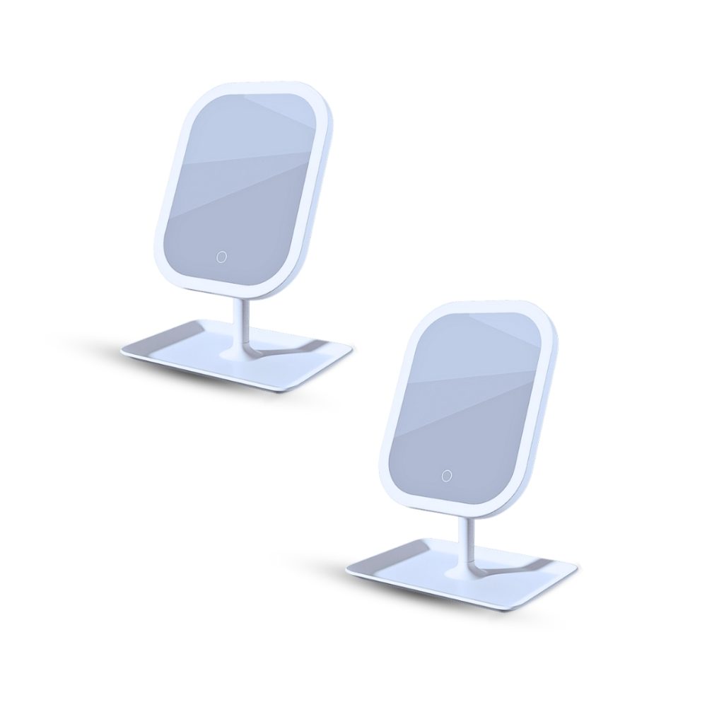 1-SOGA 2X 26cm White Squared Smart LED Makeup Bedroom Table Vanity Mirror Tricolor Adjustable Light