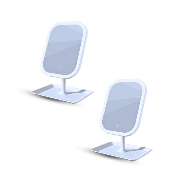 1-SOGA 2X 26cm White Squared Smart LED Makeup Bedroom Table Vanity Mirror Tricolor Adjustable Light