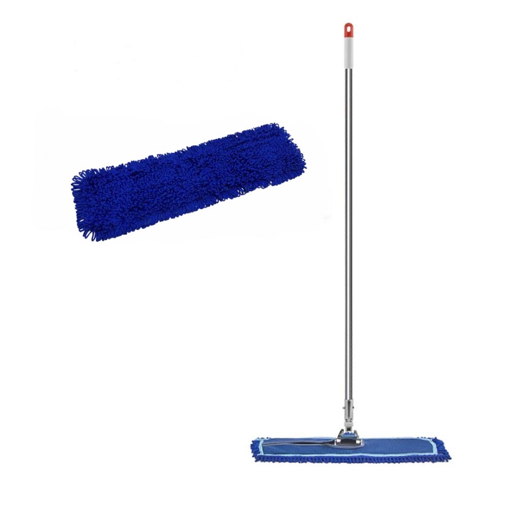 1-SOGA 100cm Blue Microfiber Flat Mop Floor Cleaning Pads Rotating Dust Remover