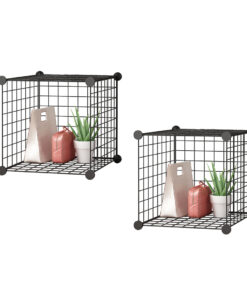 1-SOGA 2X Black Portable Single Cube Storage Organiser Foldable DIY Modular Grid Space Saving Shelf
