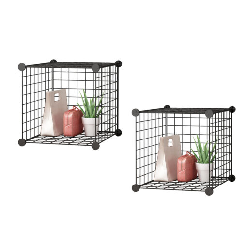 1-SOGA 2X Black Portable Single Cube Storage Organiser Foldable DIY Modular Grid Space Saving Shelf