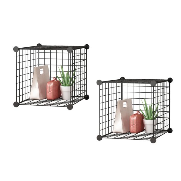 1-SOGA 2X Black Portable Single Cube Storage Organiser Foldable DIY Modular Grid Space Saving Shelf