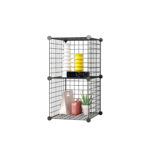 1-SOGA Black Portable 2 Tier Cube Storage Organiser Foldable DIY Modular Grid Space Saving Shelf