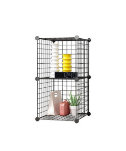 1-SOGA Black Portable 2 Tier Cube Storage Organiser Foldable DIY Modular Grid Space Saving Shelf