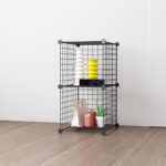 2-SOGA 2X Black Portable 2 Tier Cube Storage Organiser Foldable DIY Modular Grid Space Saving Shelf
