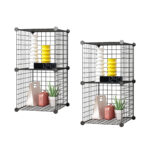 1-SOGA 2X Black Portable 2 Tier Cube Storage Organiser Foldable DIY Modular Grid Space Saving Shelf