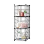 1-SOGA Black Portable 3 Tier Cube Storage Organiser Foldable DIY Modular Grid Space Saving Shelf