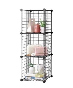 1-SOGA Black Portable 3 Tier Cube Storage Organiser Foldable DIY Modular Grid Space Saving Shelf