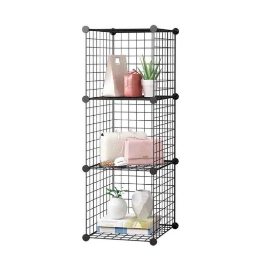 1-SOGA Black Portable 3 Tier Cube Storage Organiser Foldable DIY Modular Grid Space Saving Shelf