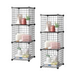1-SOGA 2X Black Portable 3 Tier Cube Storage Organiser Foldable DIY Modular Grid Space Saving Shelf