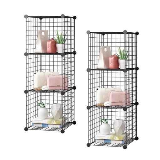 1-SOGA 2X Black Portable 3 Tier Cube Storage Organiser Foldable DIY Modular Grid Space Saving Shelf