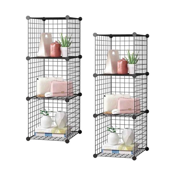 1-SOGA 2X Black Portable 3 Tier Cube Storage Organiser Foldable DIY Modular Grid Space Saving Shelf