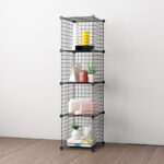 2-SOGA Black Portable 4 Tier Cube Storage Organiser Foldable DIY Modular Grid Space Saving Shelf