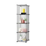 1-SOGA Black Portable 4 Tier Cube Storage Organiser Foldable DIY Modular Grid Space Saving Shelf
