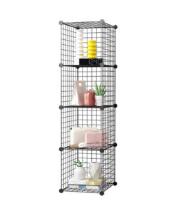 1-SOGA Black Portable 4 Tier Cube Storage Organiser Foldable DIY Modular Grid Space Saving Shelf