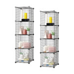 1-SOGA 2X Black Portable 4 Tier Cube Storage Organiser Foldable DIY Modular Grid Space Saving Shelf