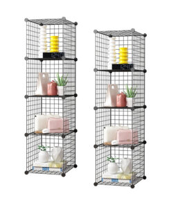 1-SOGA 2X Black Portable 4 Tier Cube Storage Organiser Foldable DIY Modular Grid Space Saving Shelf