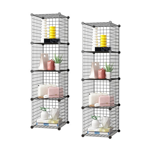 1-SOGA 2X Black Portable 4 Tier Cube Storage Organiser Foldable DIY Modular Grid Space Saving Shelf