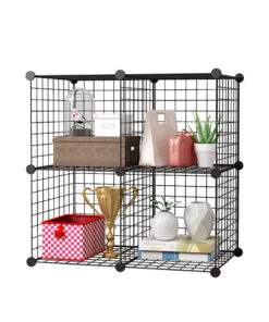1-SOGA Black Portable 4-Cube Storage Organiser Foldable DIY Modular Grid Space Saving Shelf