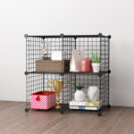 2-SOGA 2X Black Portable 4-Cube Storage Organiser Foldable DIY Modular Grid Space Saving Shelf