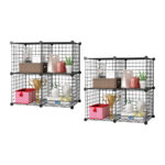1-SOGA 2X Black Portable 4-Cube Storage Organiser Foldable DIY Modular Grid Space Saving Shelf