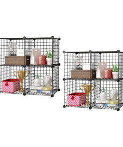 1-SOGA 2X Black Portable 4-Cube Storage Organiser Foldable DIY Modular Grid Space Saving Shelf