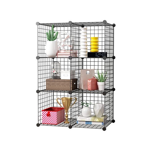 1-SOGA Black Portable 6-Cube Storage Organiser Foldable DIY Modular Grid Space Saving Shelf
