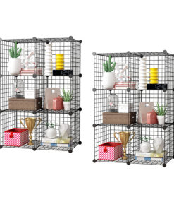 1-SOGA 2X Black Portable 6-Cube Storage Organiser Foldable DIY Modular Grid Space Saving Shelf
