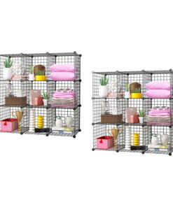 1-SOGA 2X Black Portable 9-Cube Storage Organiser Foldable DIY Modular Grid Space Saving Shelf