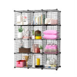 1-SOGA Black Portable 12-Cube Storage Organiser Foldable DIY Modular Grid Space Saving Shelf