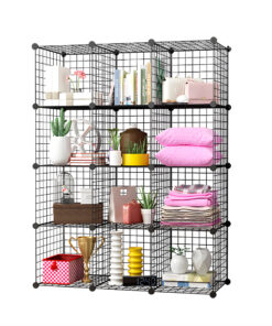 1-SOGA Black Portable 12-Cube Storage Organiser Foldable DIY Modular Grid Space Saving Shelf