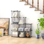 3-SOGA 2X Black Portable 9-Cube 3 Column Storage Organiser Foldable DIY Modular Grid Space Saving Shelf