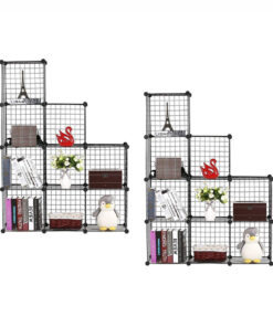 1-SOGA 2X Black Portable 9-Cube 3 Column Storage Organiser Foldable DIY Modular Grid Space Saving Shelf