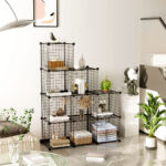 4-SOGA 2X Black Portable 9-Cube 3 Column Storage Organiser Foldable DIY Modular Grid Space Saving Shelf
