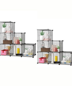 1-SOGA 2X Black Portable 6-Cube 3 Column Storage Organiser Foldable DIY Modular Grid Space Saving Shelf