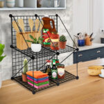 4-SOGA Black Portable 4-Cube 2 Column Storage Organiser Foldable DIY Modular Grid Space Saving Shelf