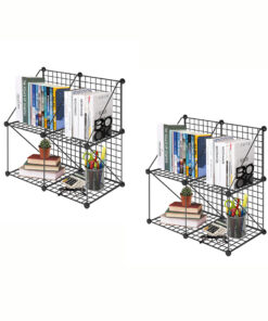 1-SOGA 2X Black Portable 4-Cube 2 Column Storage Organiser Foldable DIY Modular Grid Space Saving Shelf