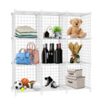 1-SOGA White Portable 9-Cube 3 Column Storage Organiser Foldable DIY Modular Grid Space Saving Shelf