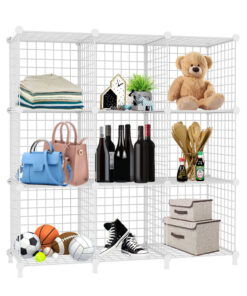 1-SOGA White Portable 9-Cube 3 Column Storage Organiser Foldable DIY Modular Grid Space Saving Shelf