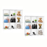 1-SOGA 2X White Portable 9-Cube 3 Column Storage Organiser Foldable DIY Modular Grid Space Saving Shelf