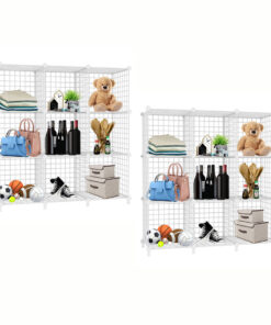 1-SOGA 2X White Portable 9-Cube 3 Column Storage Organiser Foldable DIY Modular Grid Space Saving Shelf